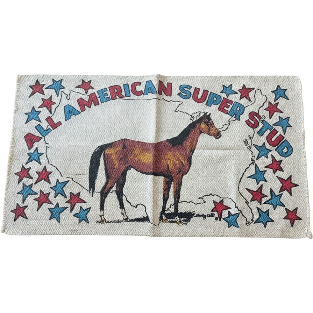Vintage Accent Rug Unisex 44x24 Cream All American Super Stud Horse USA Stars